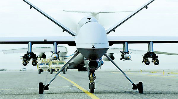 資料圖：懸掛武器的美軍捕食者無人機(jī)。